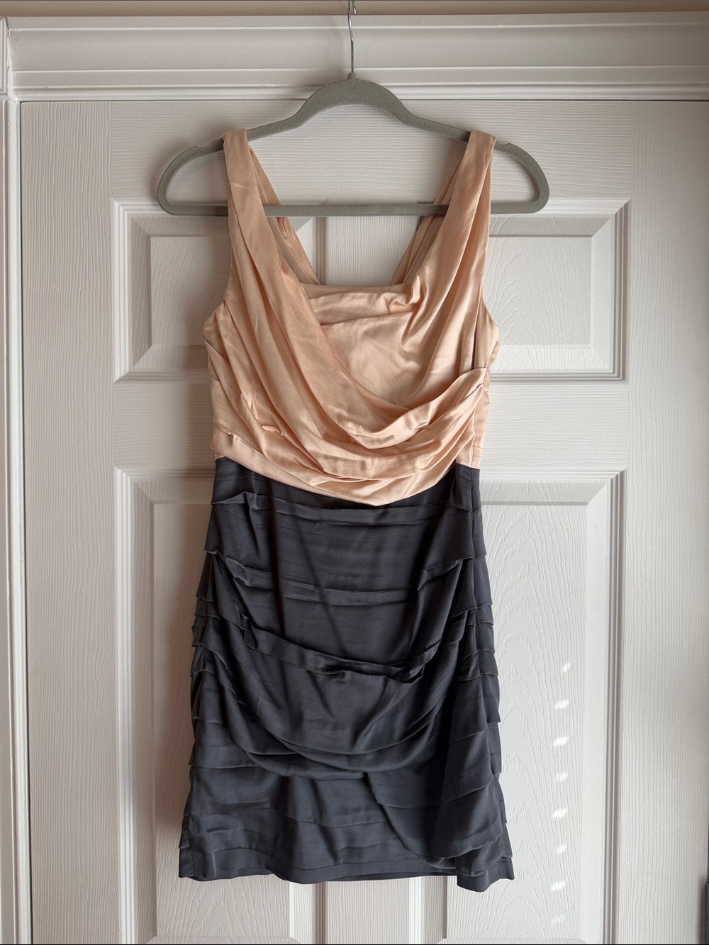 Express Two-Tone Draped Mini Dress - Peach and Charcoal
